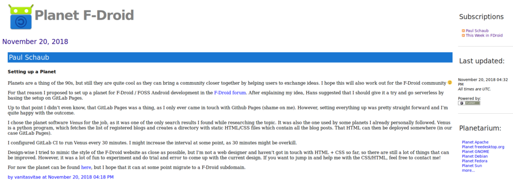 Screenshot of the Planet F-Droid website